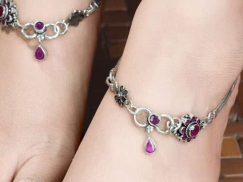 STONE WITH OXIDISED FINISH ANKLETS