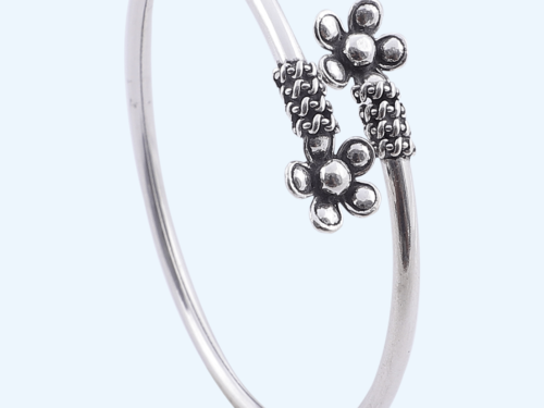 BANGLE FLEXIBLE FLOWER OXIDISED