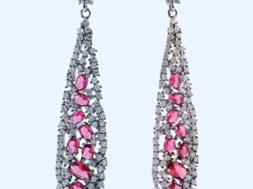 EARRINGS PINK STONE LONG DROPS RS4100