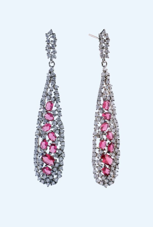 EARRINGS PINK STONE LONG DROPS RS4100
