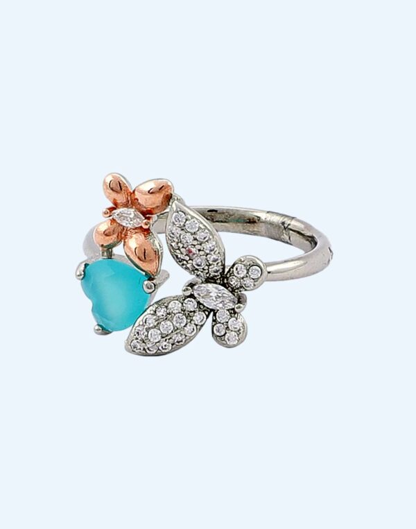 LADIES RING SILVER ROSE GOLD BUTTERFLIES BLUE RS899