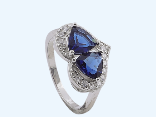 LADIES RING TWIN BLUE STONE HEART (1)