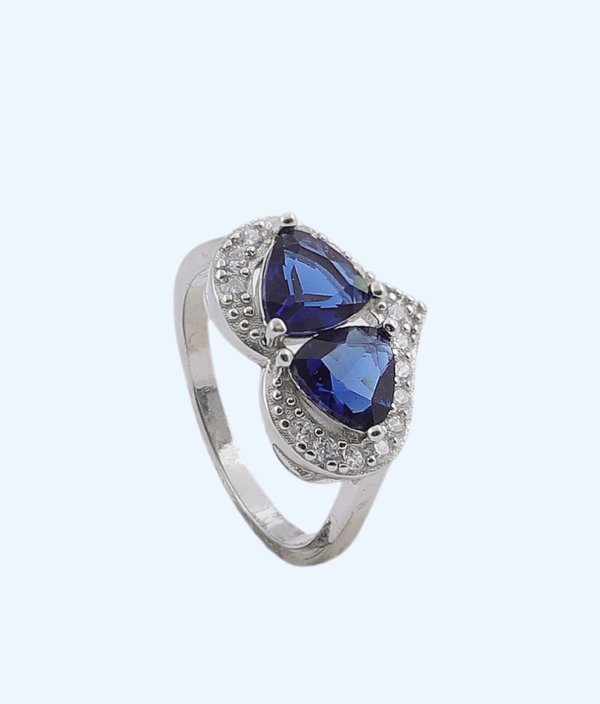 LADIES RING TWIN BLUE STONE HEART (1)