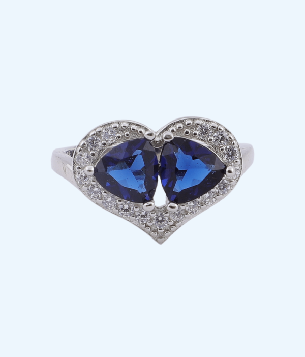 LADIES RING TWIN BLUE STONE HEART RS 920