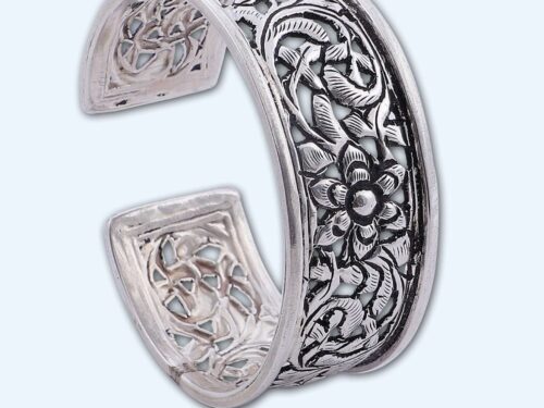 OXIDISED FLOWER LEAF BANGLE FREE SIZE